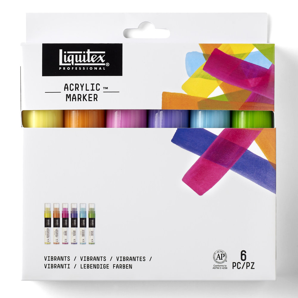 Liquitex Professional Acrylic Paint Marker Vibrant Wide Set - 6 Markers 15mm