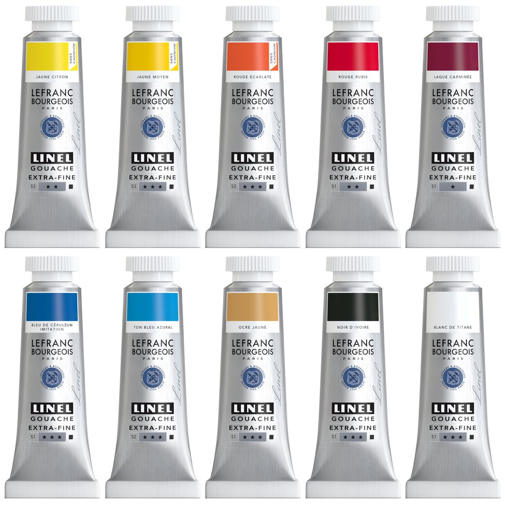 Lefranc Bourgeois Linel Gouache Extra-Fine 10x14ml Mix Set Dubbel Primaire Kleuren