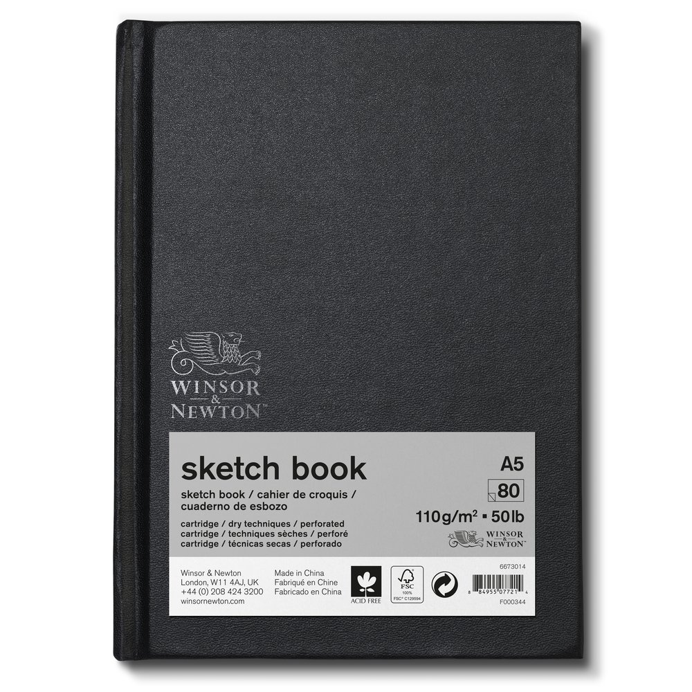 Winsor & Newton Schetsboek, Gebonden, Zwarte Kaft, Micro Perf., 110 Gr A5 80 Vel