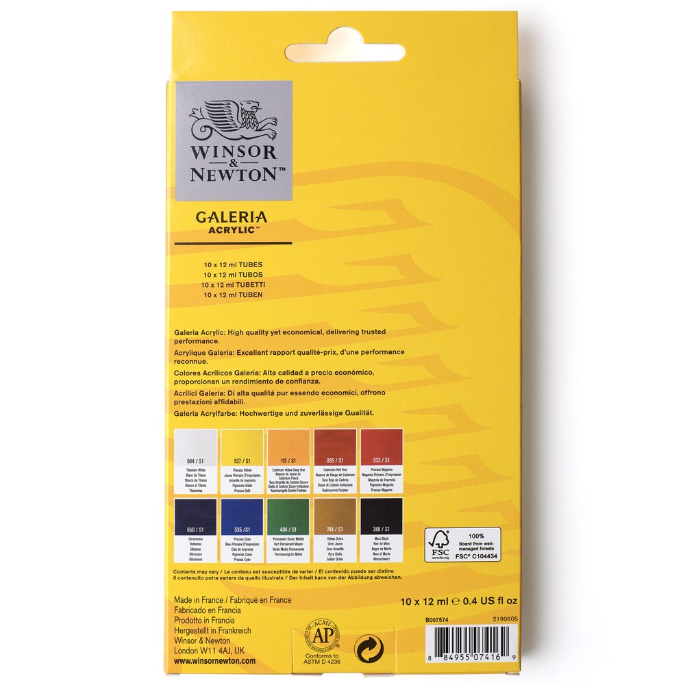 Winsor & Newton Galeria Acrylic Colour 10x12ml Beginners Set