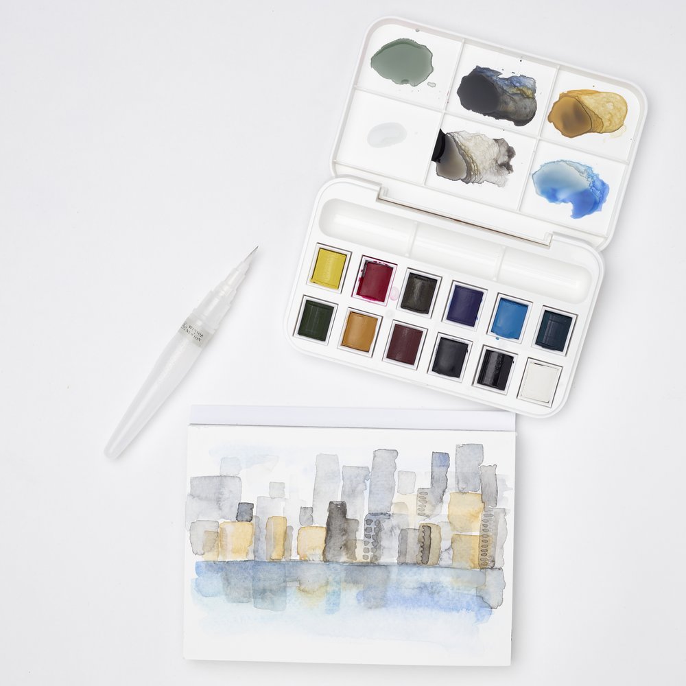 Winsor & Newton Cotman Water Colour Brush Pen Set 12 Halve Napjes + Penseel Met Reservoir
