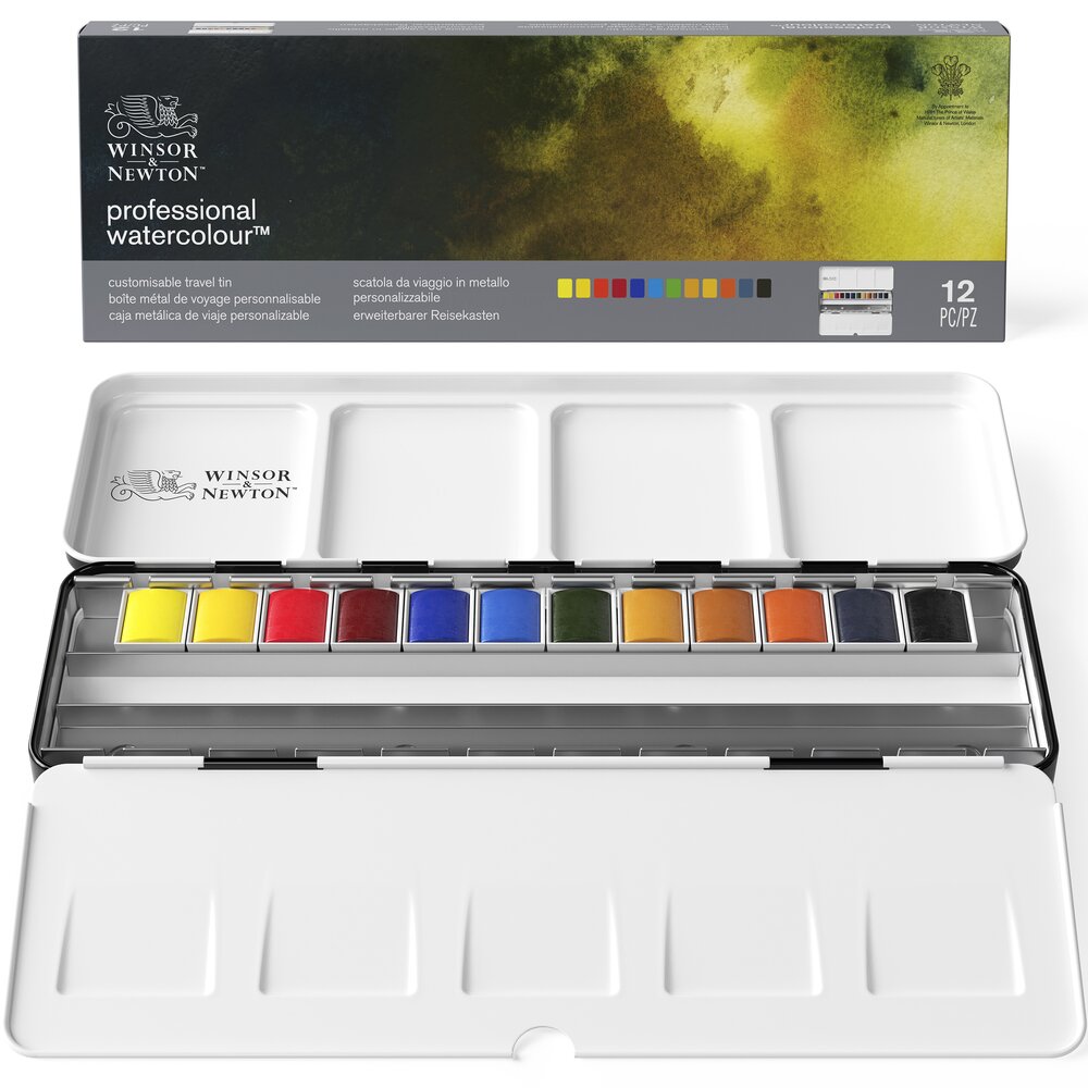 Winsor & Newton Professional Watercolour Black Box 12 Halve Napjes (Plaats Voor 24)