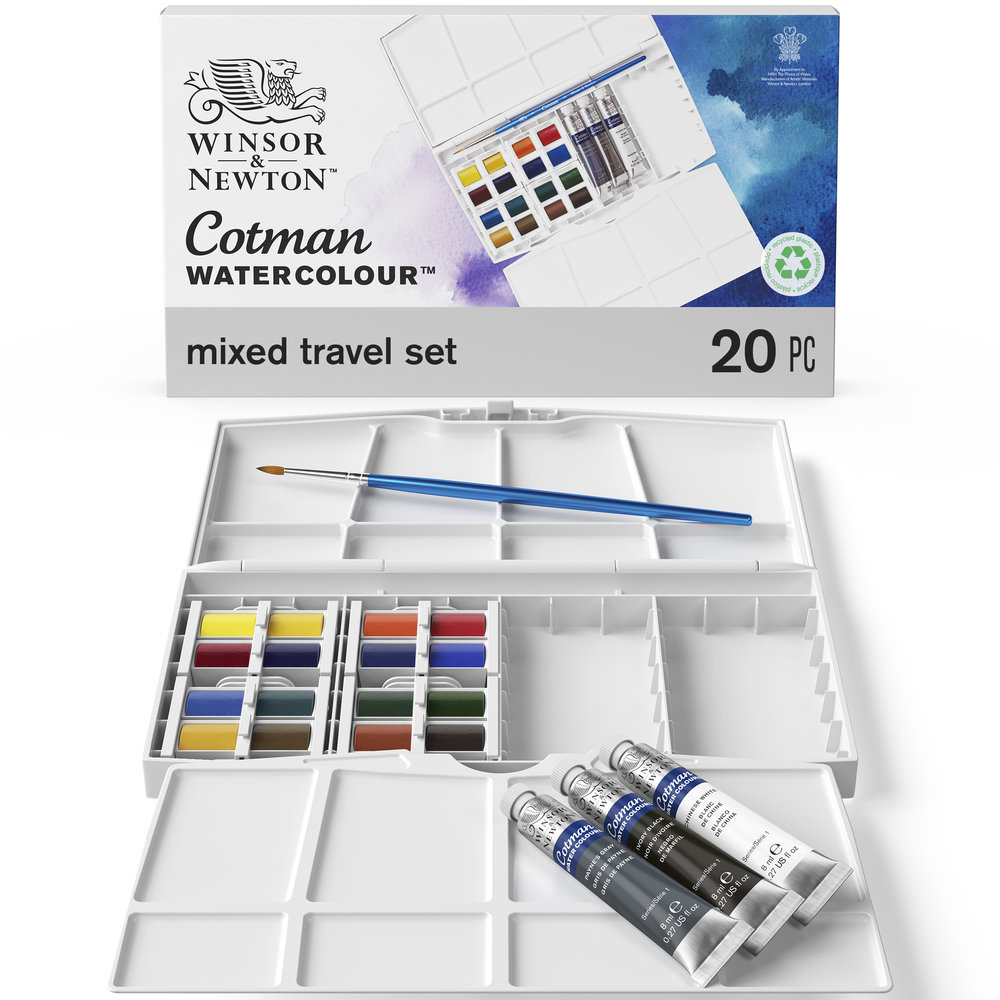Winsor & Newton Cotman Water Colour Painting Plus Set 16 Halve Napjes + 3 Tubes 8 ml