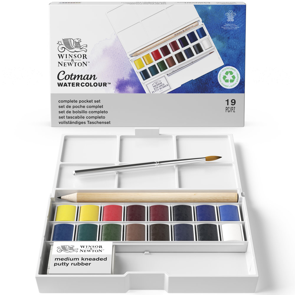 Winsor & Newton Aquarelle Cotman Water Colour Sketcher Deluxe Set 16 Halve Napjes - Potlood En Kneedgom