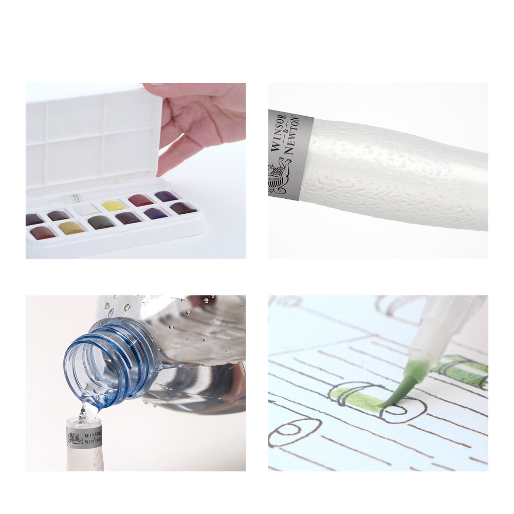 Winsor & Newton Cotman Water Colour Brush Pen Set 12 Halve Napjes + Penseel Met Reservoir