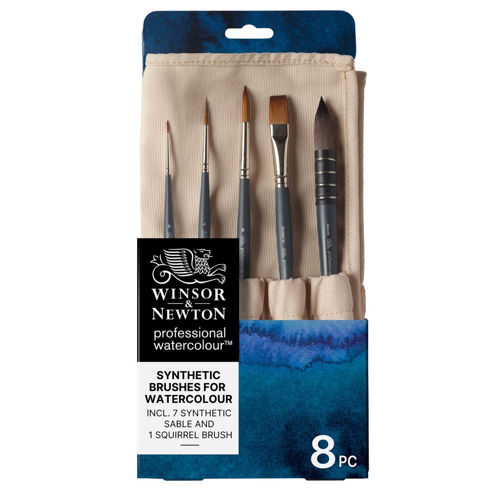 Winsor & Newton Professionnels Pinceaux Synthétiques pour Aquarelle 8 Paquets