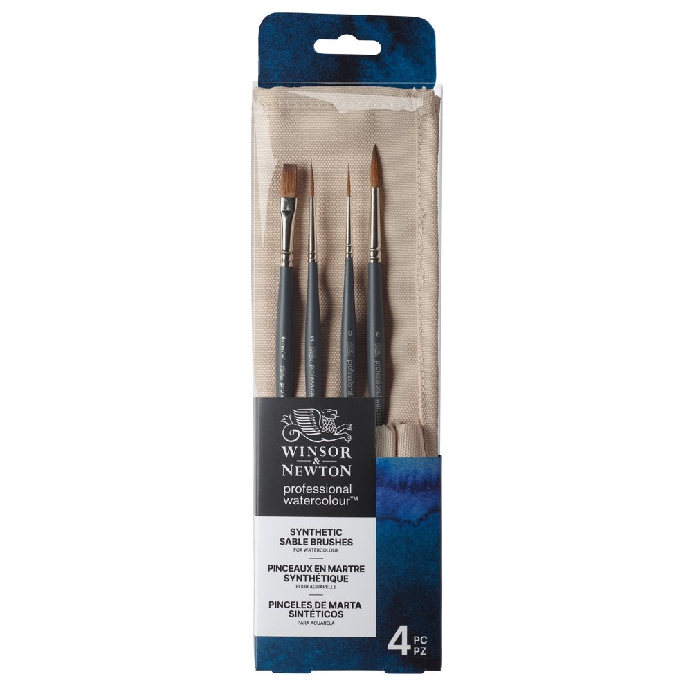 Winsor & Newton Professionnels Pinceaux en Martre Synthétique pour Aquarelle 4 Paquets