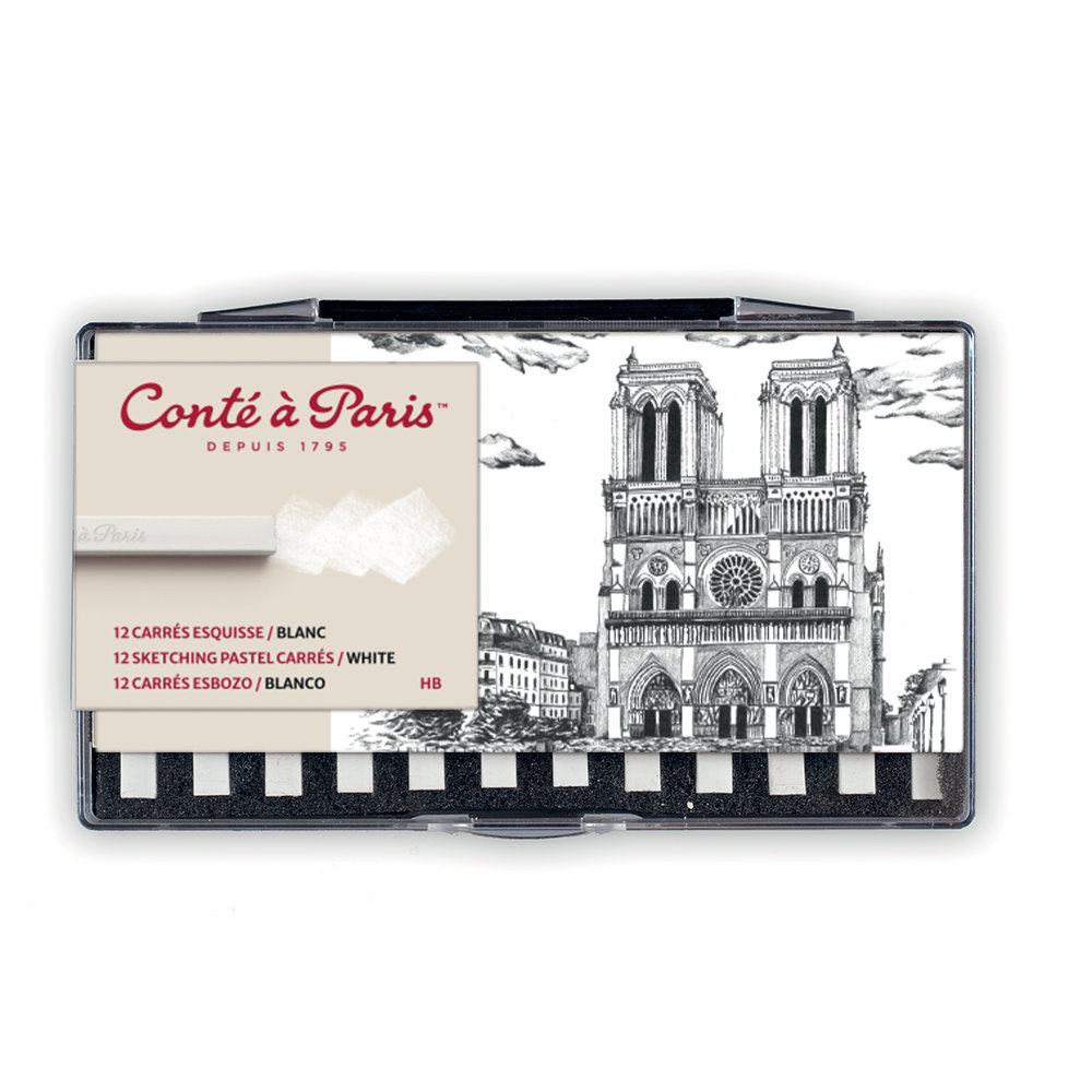 Conté à Paris Kunststofdoosje Carre Schetskrijtjes 2 Blanc HB