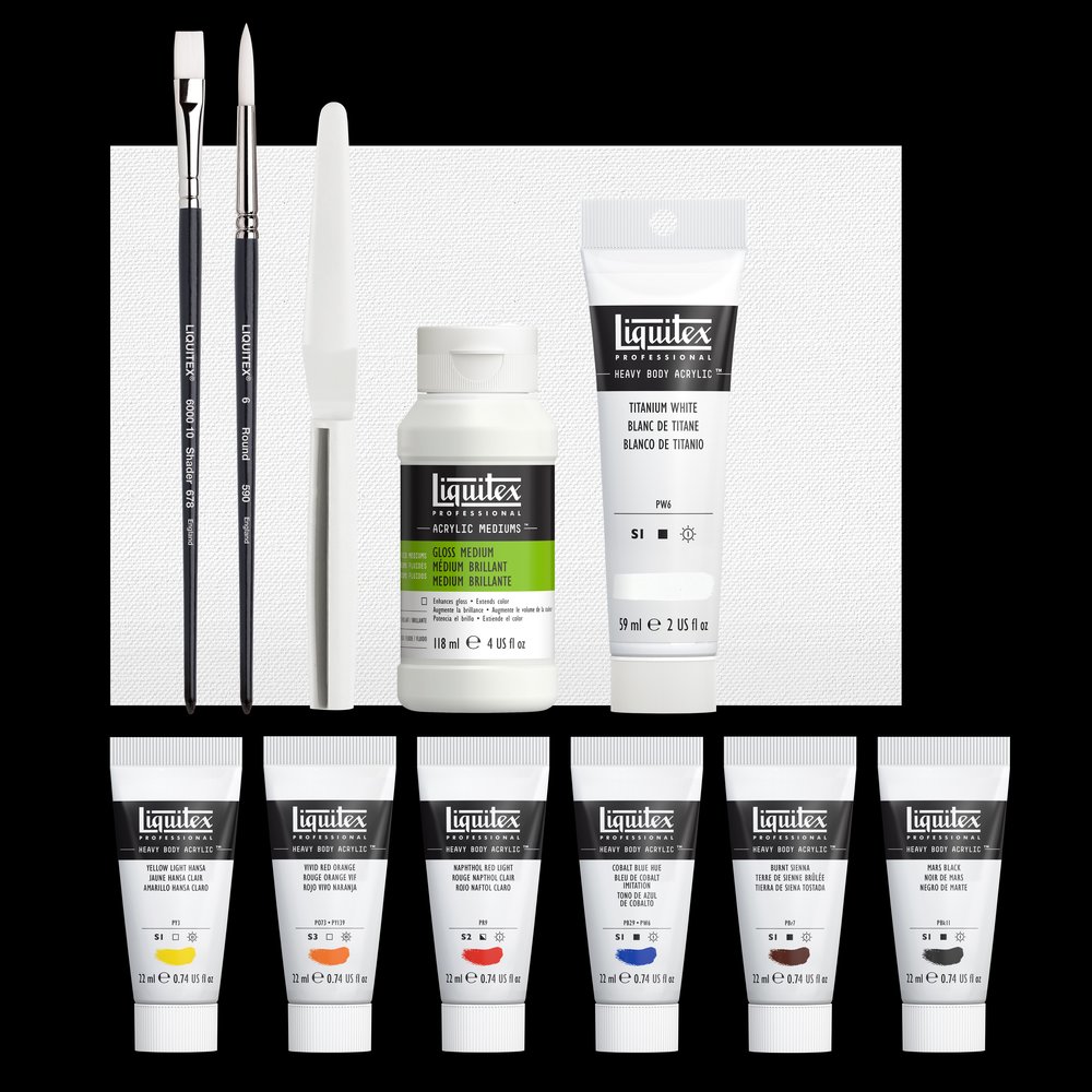 Liquitex Professional Acrylic Heavy Body Starter Set 6x22ml/Titanium White 59ml + Accessoires