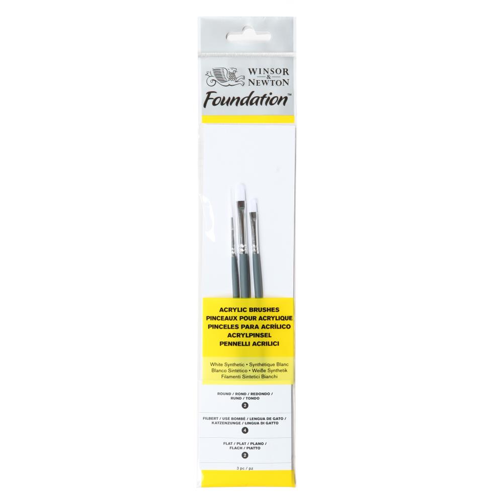 Winsor & Newton Foundation Acrylpenselenset 3 stuks korte steel No. 2/2/4