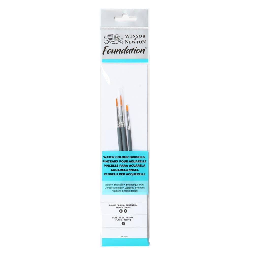 Winsor & Newton Foundation Aquarelpenselenset 3 stuks korte steel No. Rond 3/5 Plat 1