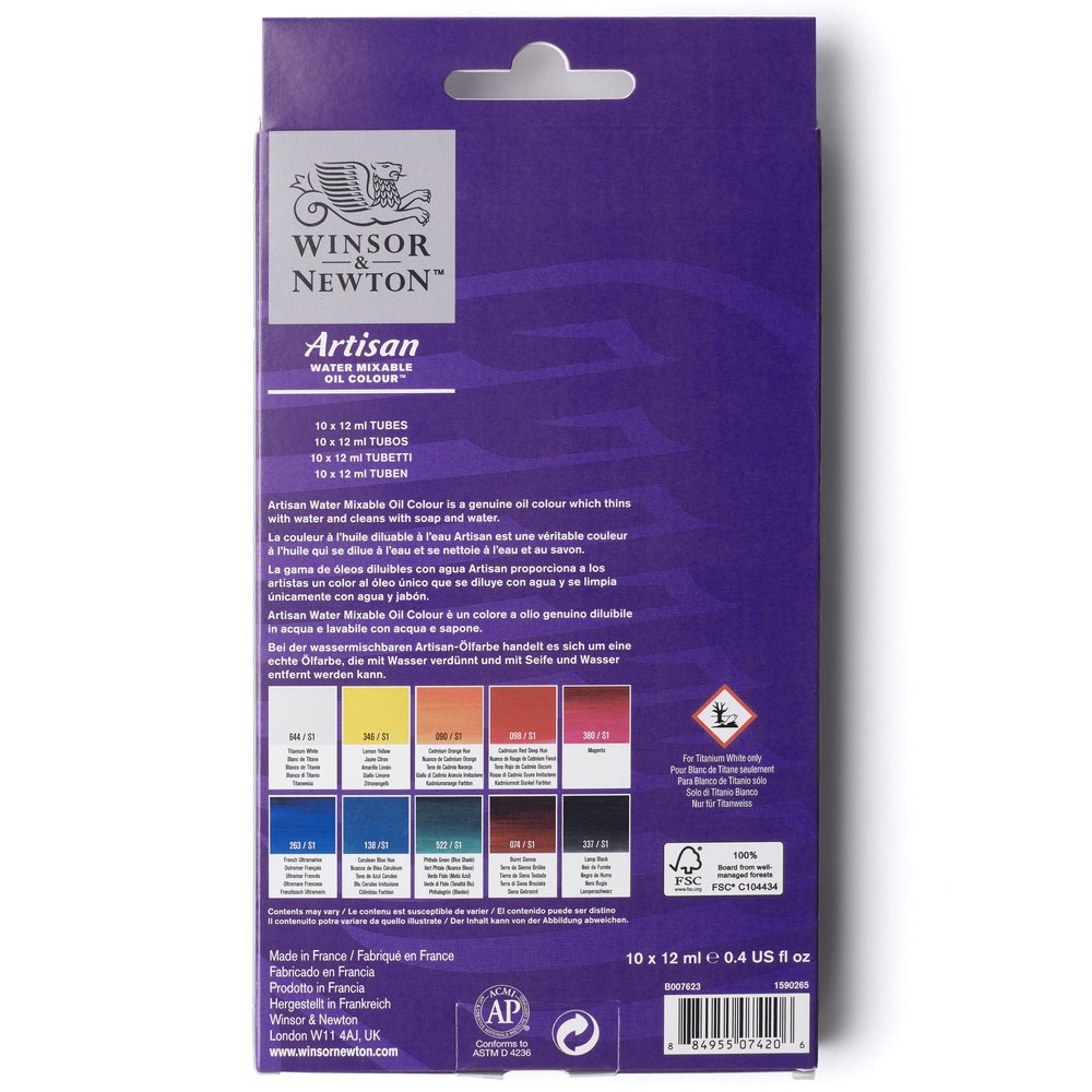 Winsor & Newton Artisan Water Mixable Oil Colour 10x12ml Beginners set