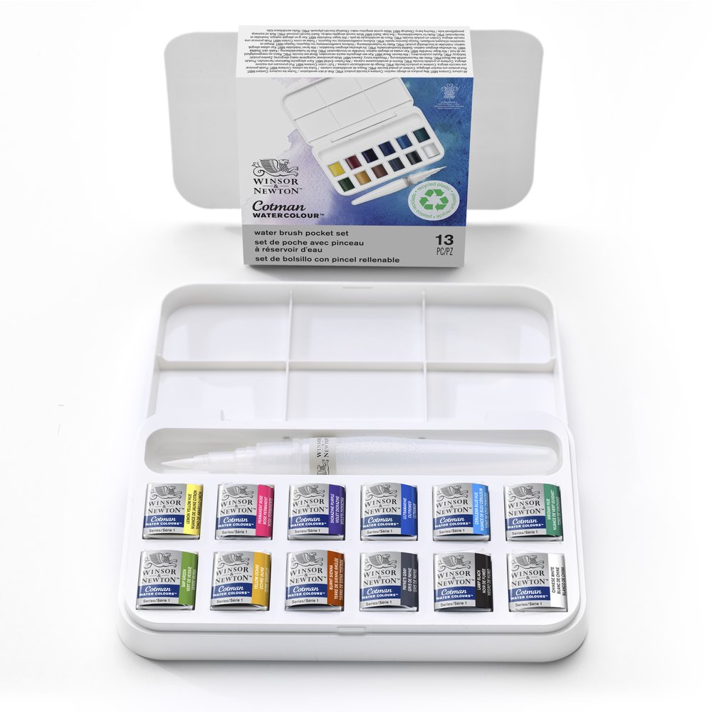 Winsor & Newton Cotman Water Colour Brush Pen Set 12 Halve napjes + penseel met reservoir