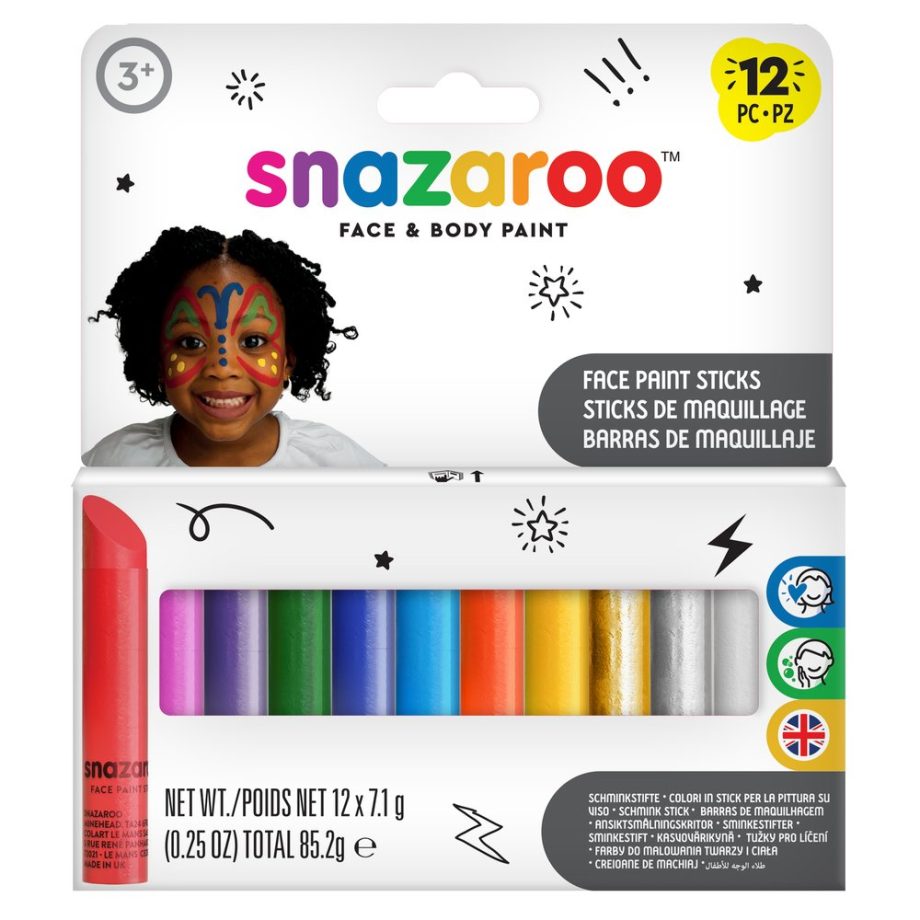 Snazaroo Face Paint Crayon Sticks 12 Pack ROW