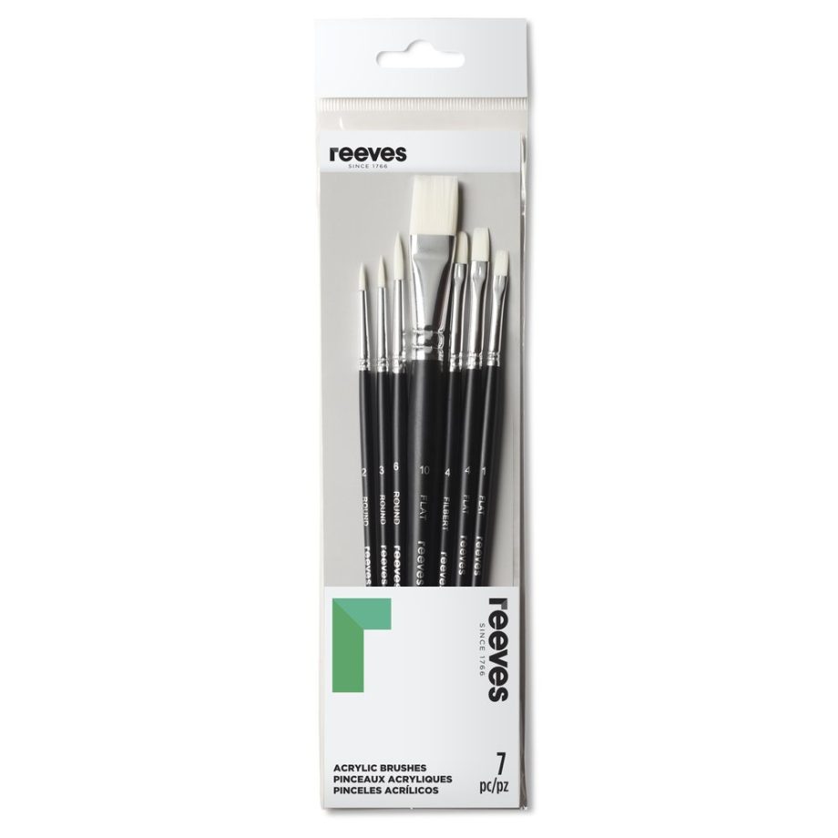 reeves Synthetic Acrylic Brush Short Handle x7 Set