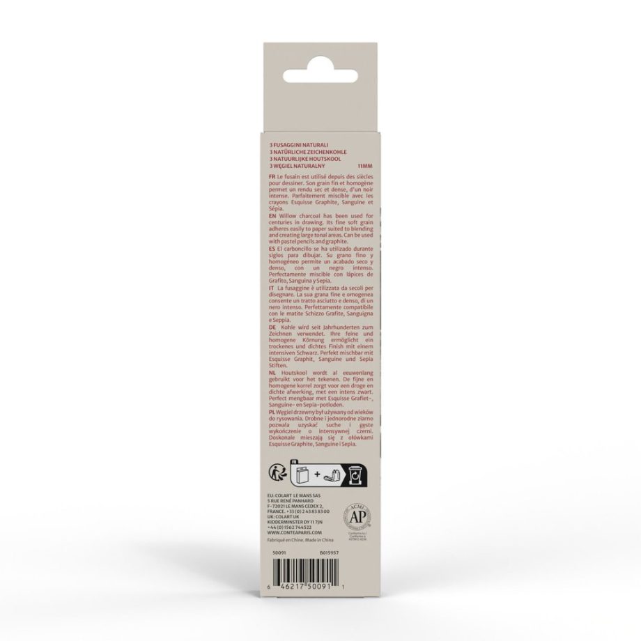 Conté à Paris Blister of 3 round natural charcoals, Ø 11 mm