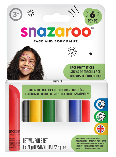 Snazaroo Rainbow Face Paint Sticks - Set of 6 - Western Europe