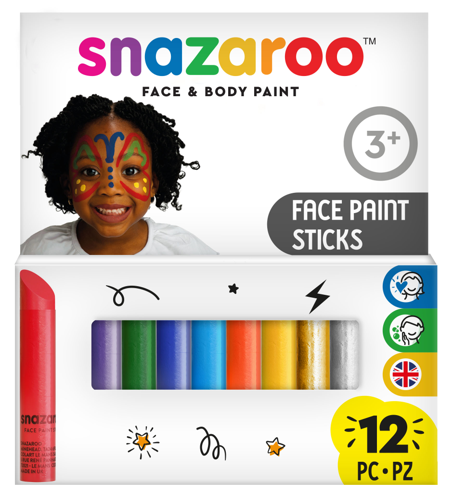 Snazaroo Face Paint Crayon Sticks 12 Pack ROW