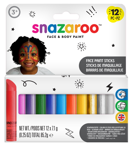 Snazaroo Face Paint Crayon Sticks 12 Pack ROW
