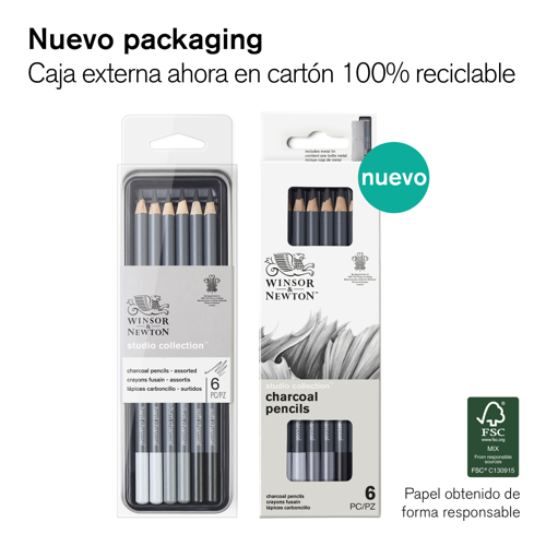 Winsor & Newton Studio Collection Charcoal Pencil x6 Assorted