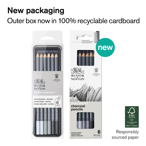 Winsor & Newton Studio Collection Charcoal Pencil x6 Assorted