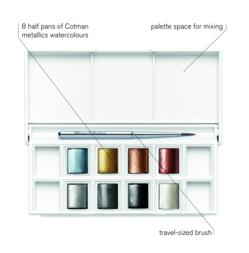 Winsor & Newton Cotman Watercolour 8 Half Pan Metallic Pocket Set